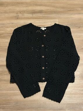 Ultra Pink Black Crochet Button-Front Cardigan